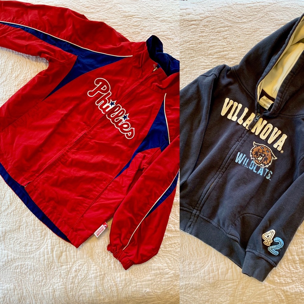 Sz7 Phillies windbreaker & Villanova zip-up hoodie